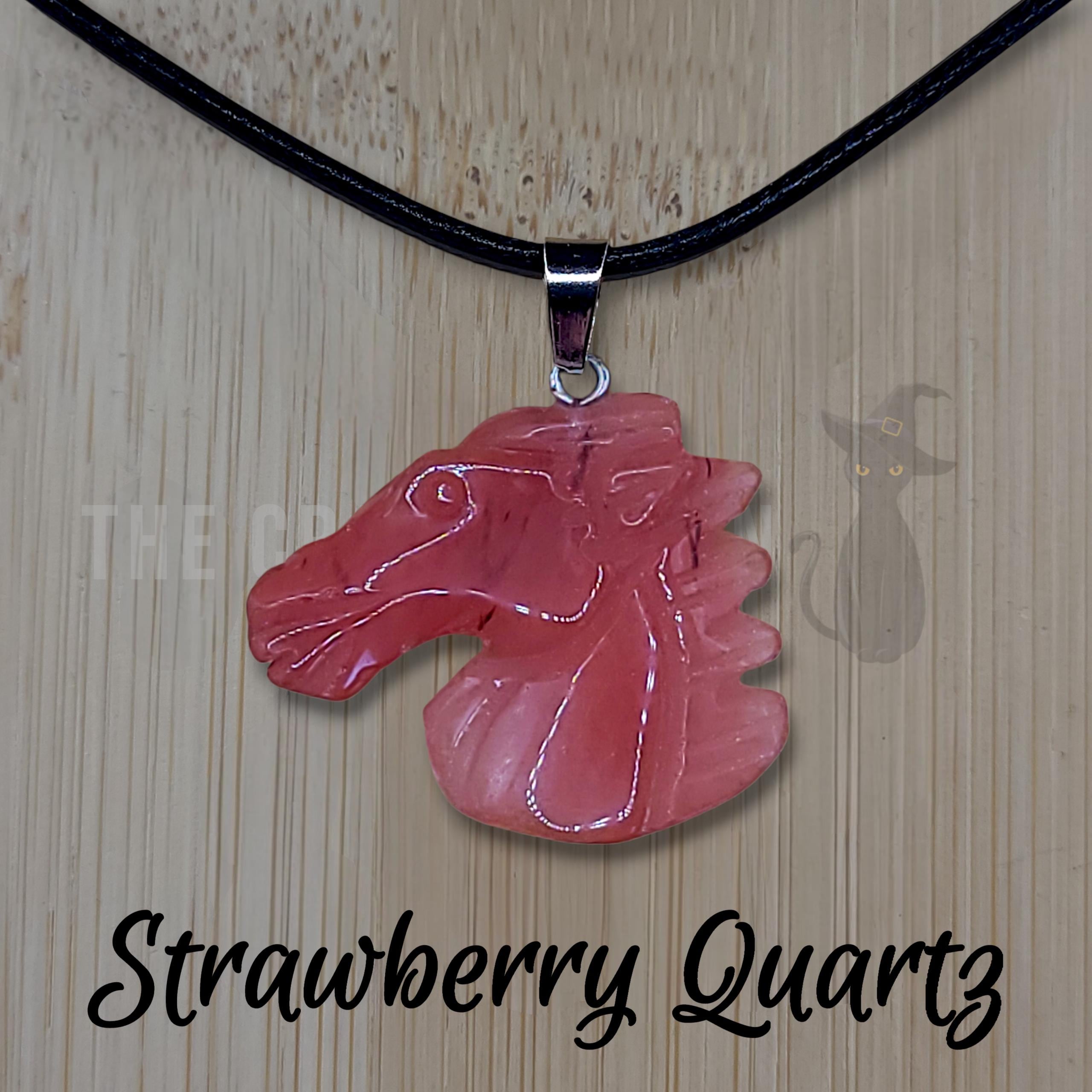 Crystal Horse Pendant Necklace: Black Cord, Gemstone Charm