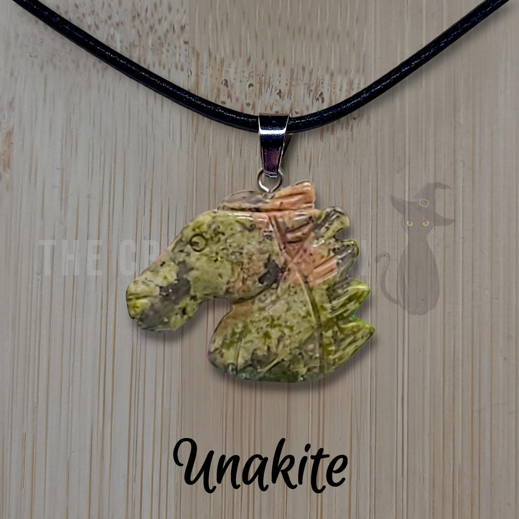 Crystal Horse Pendant Necklace: Black Cord, Gemstone Charm