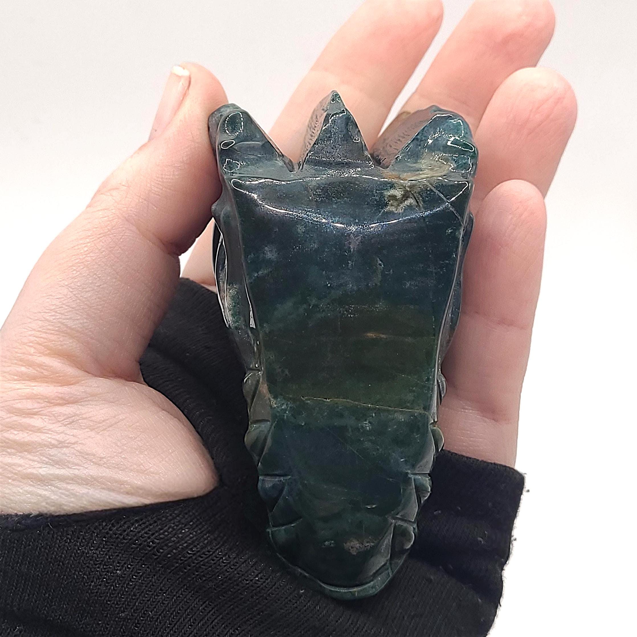 Ocean Jasper Dragon Skull Carving  Orbicular Crystal Collector Piece  Gothic Home Décor