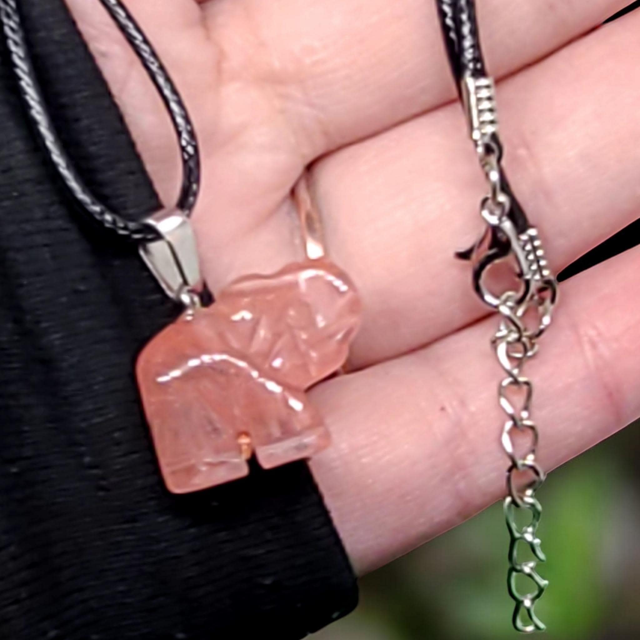 Crystal Elephant Necklace - 18" black cotton cord - wisdom symbol