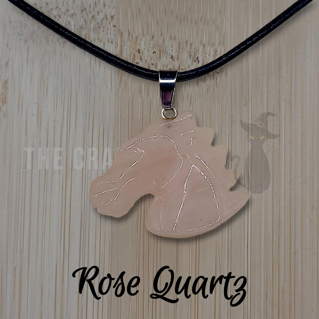 Crystal Horse Pendant Necklace: Black Cord, Gemstone Charm