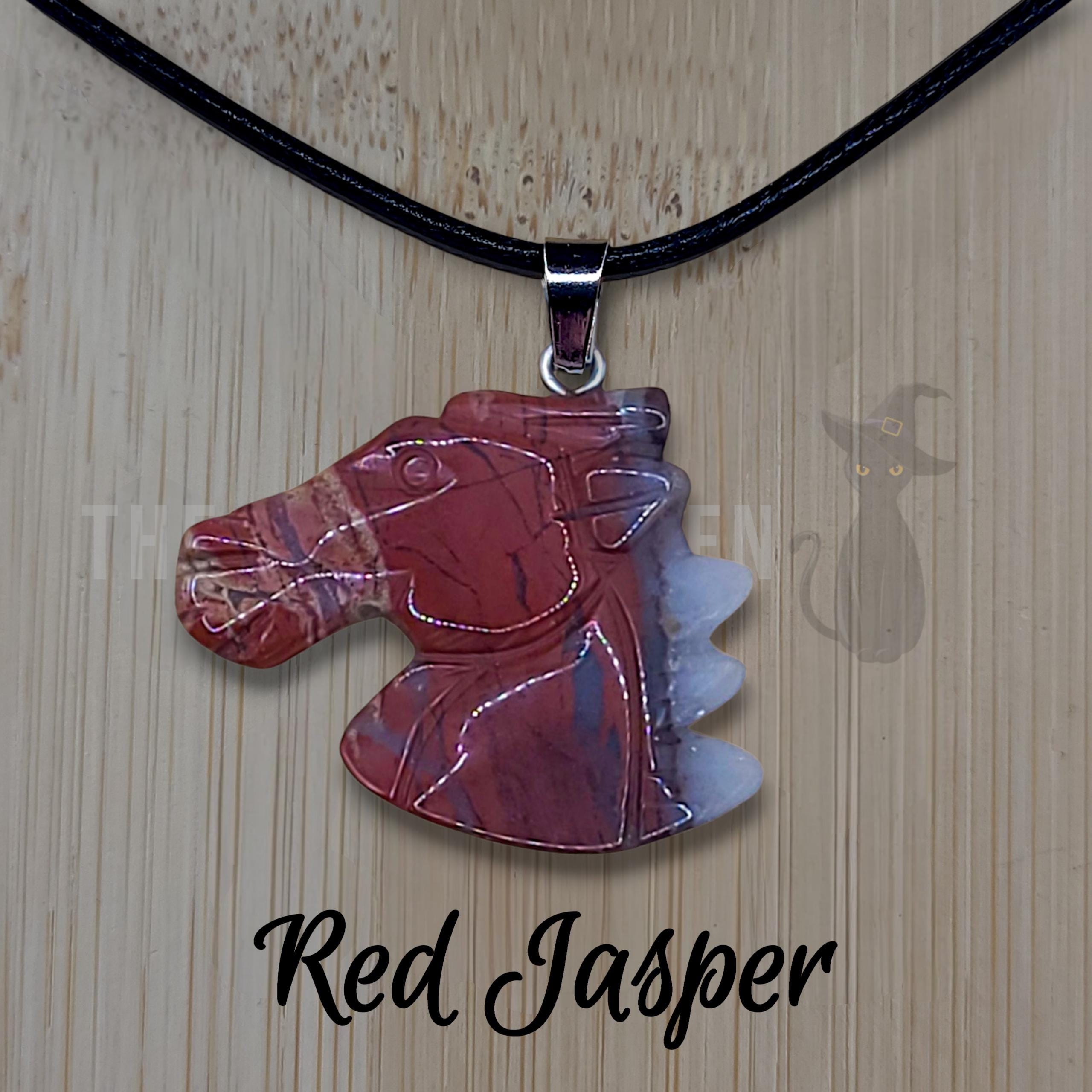 Crystal Horse Pendant Necklace: Black Cord, Gemstone Charm
