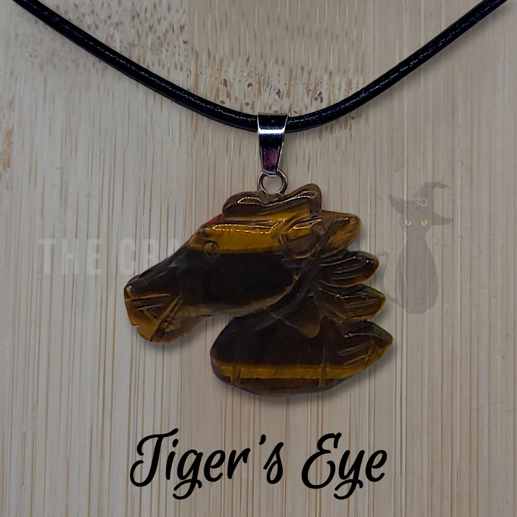 Crystal Horse Pendant Necklace: Black Cord, Gemstone Charm