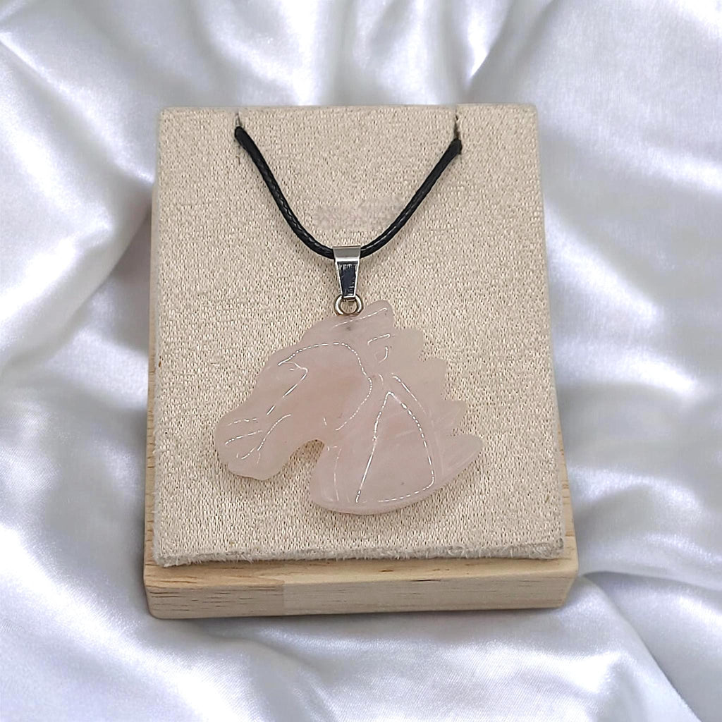 Crystal Horse Pendant Necklace: Black Cord, Gemstone Charm
