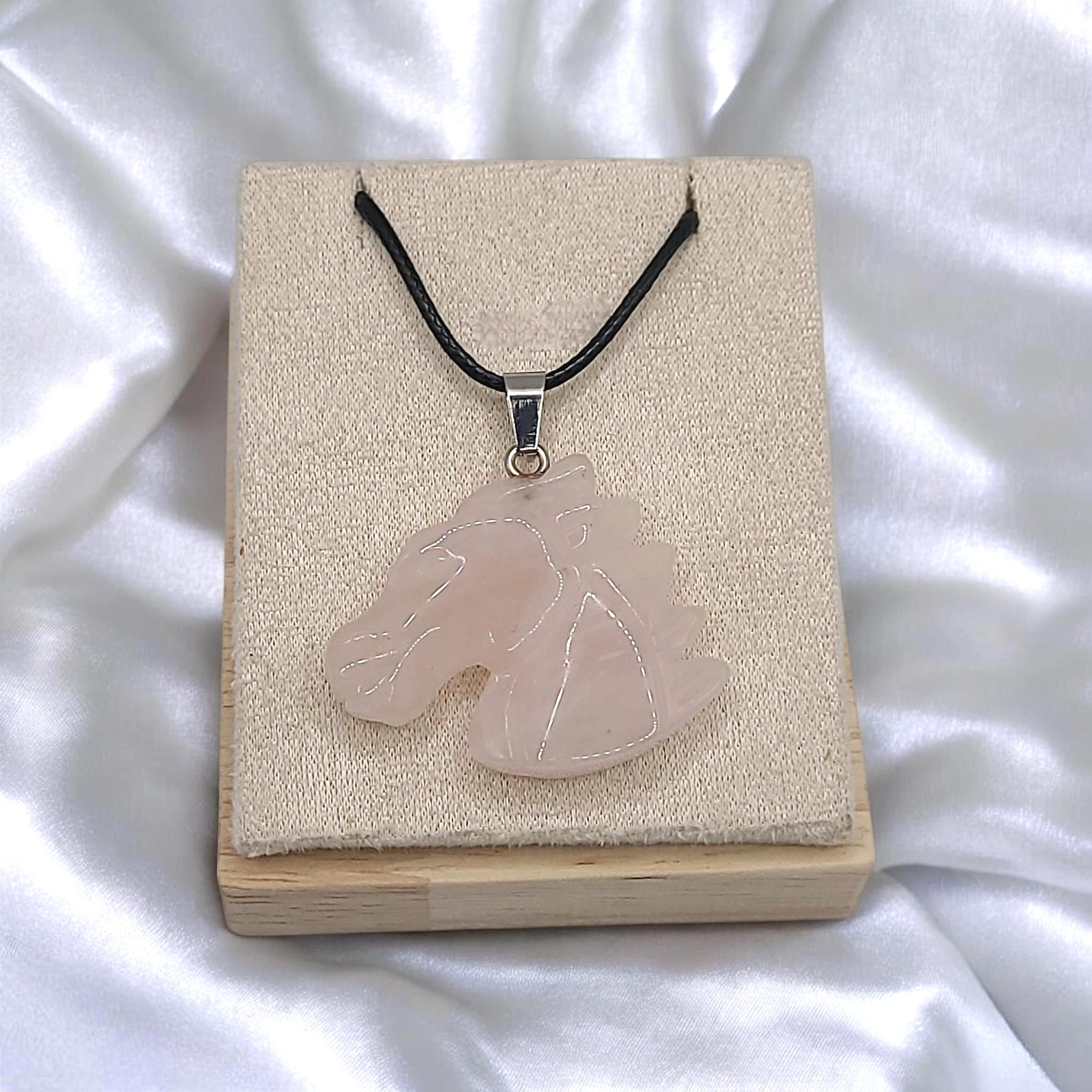 Crystal Horse Pendant Necklace: Black Cord, Gemstone Charm
