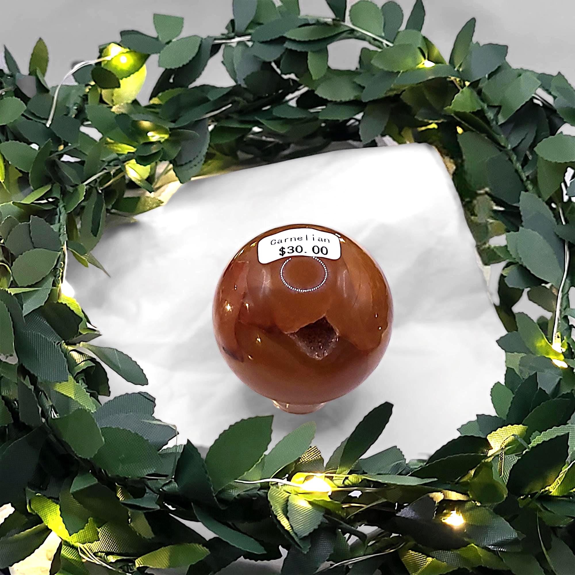 Polished Carnelian Sphere: Sacral Chakra Healing Crystal, Witchy Decor