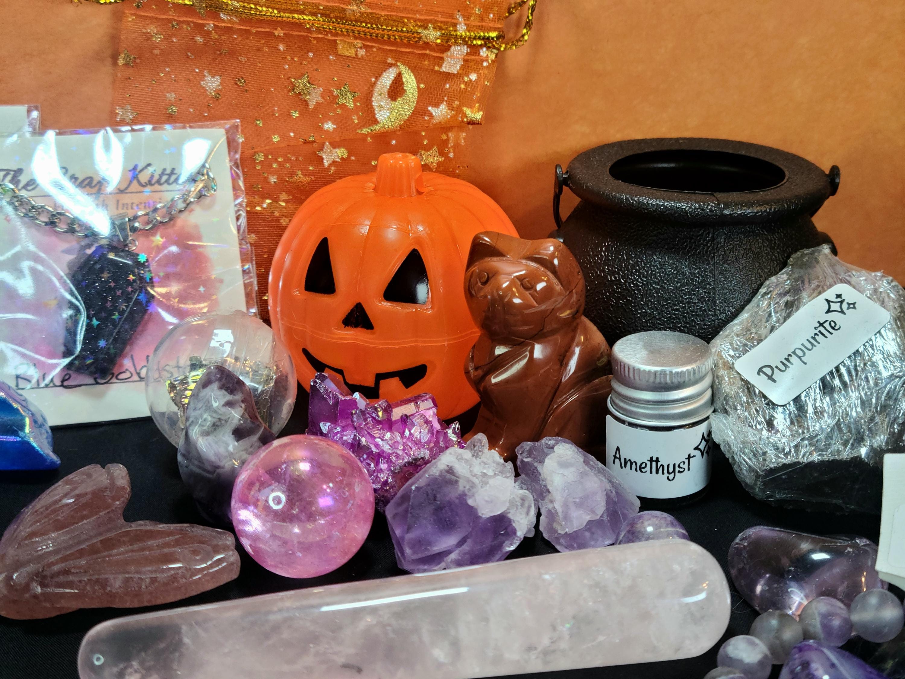 Witch's Brew Crystal Confetti: Mystery Cauldron, Pumpkin, or Bag. Mystery crystals & jewelry