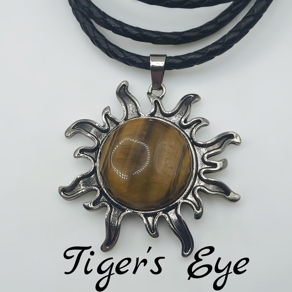 Collier Soleil Cristal sur Cordon Tressé en Simili Cuir, Bijou Pendentif Bohème