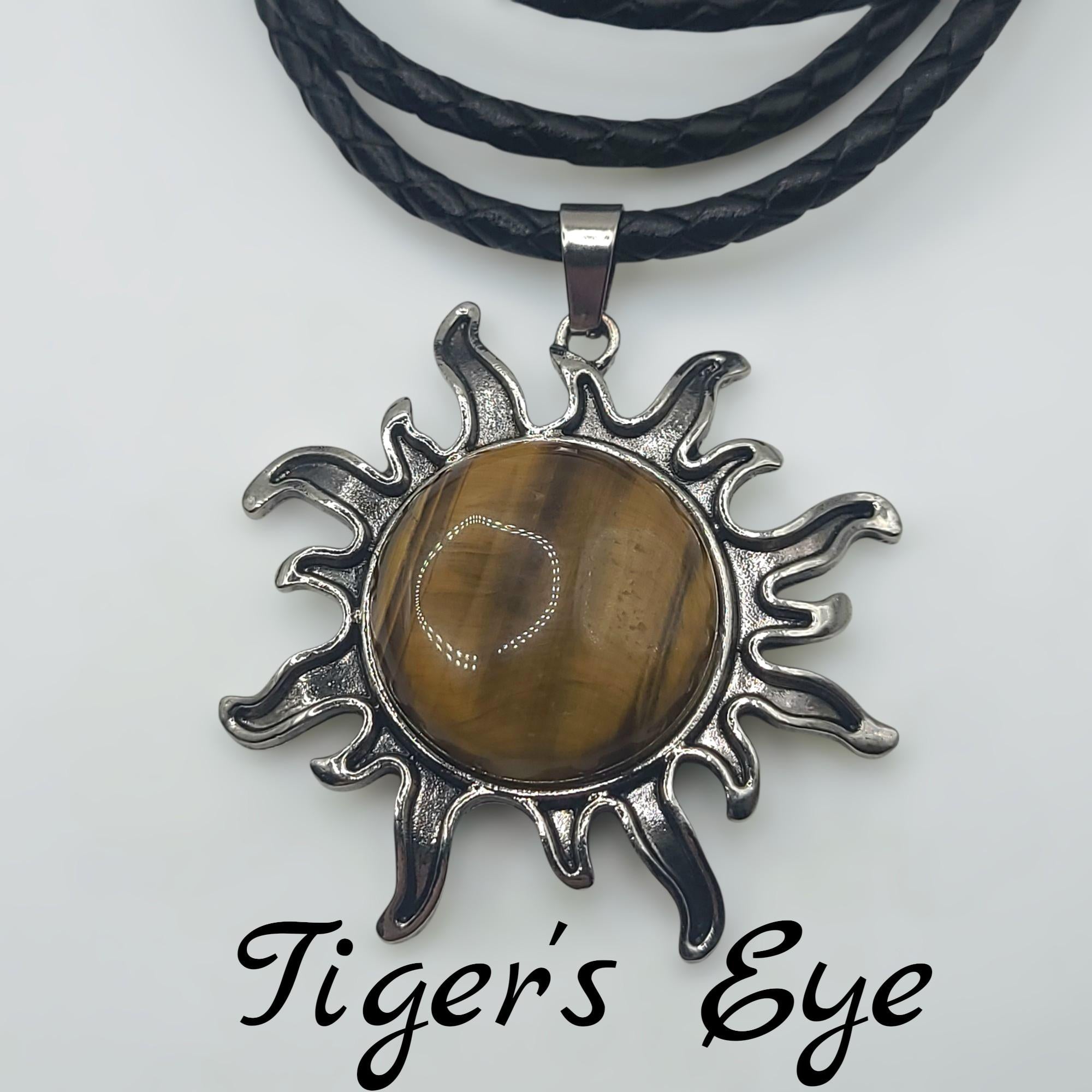 Collier Soleil Cristal sur Cordon Tressé en Simili Cuir, Bijou Pendentif Bohème