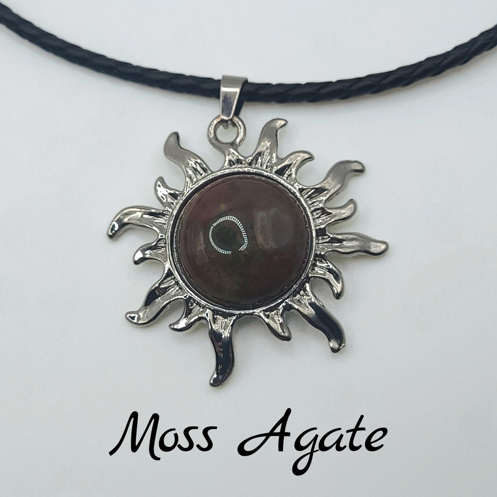 Collier Soleil Cristal sur Cordon Tressé en Simili Cuir, Bijou Pendentif Bohème