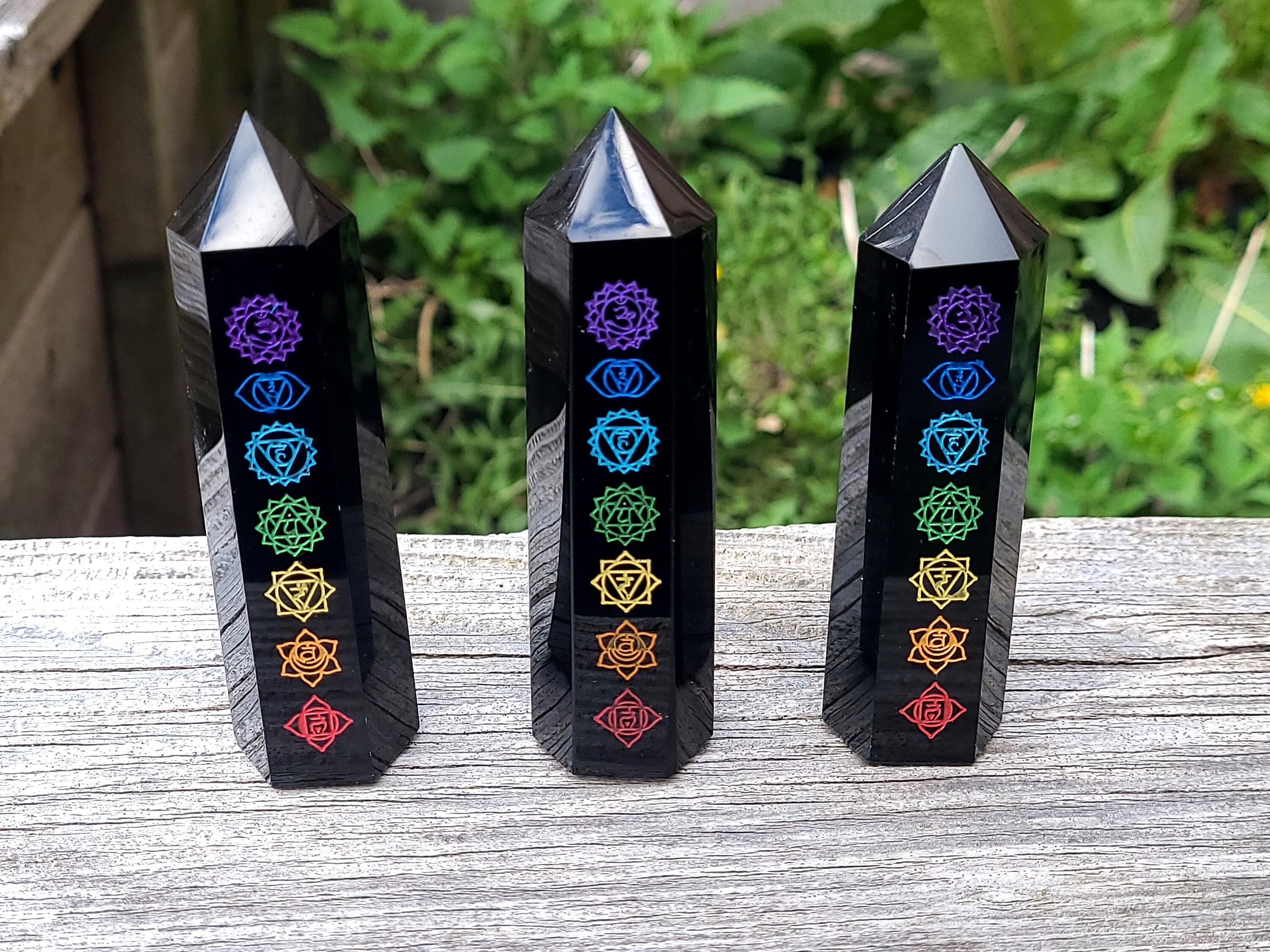Black Obsidian Chakra Tower: Reiki Healing Crystal Point