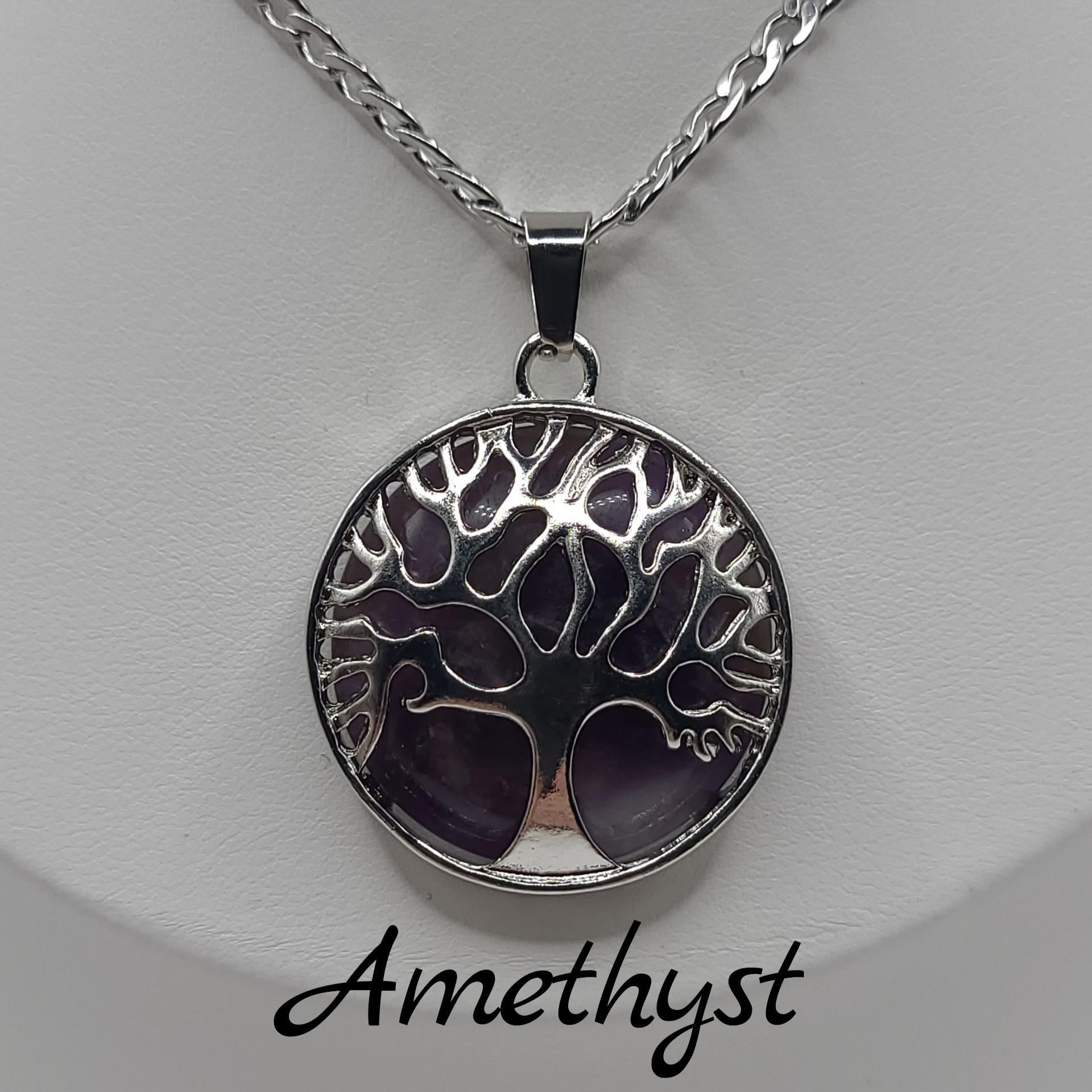 Tree of Life Crystal Necklace: Stainless Steel Chain, handmade in Canada