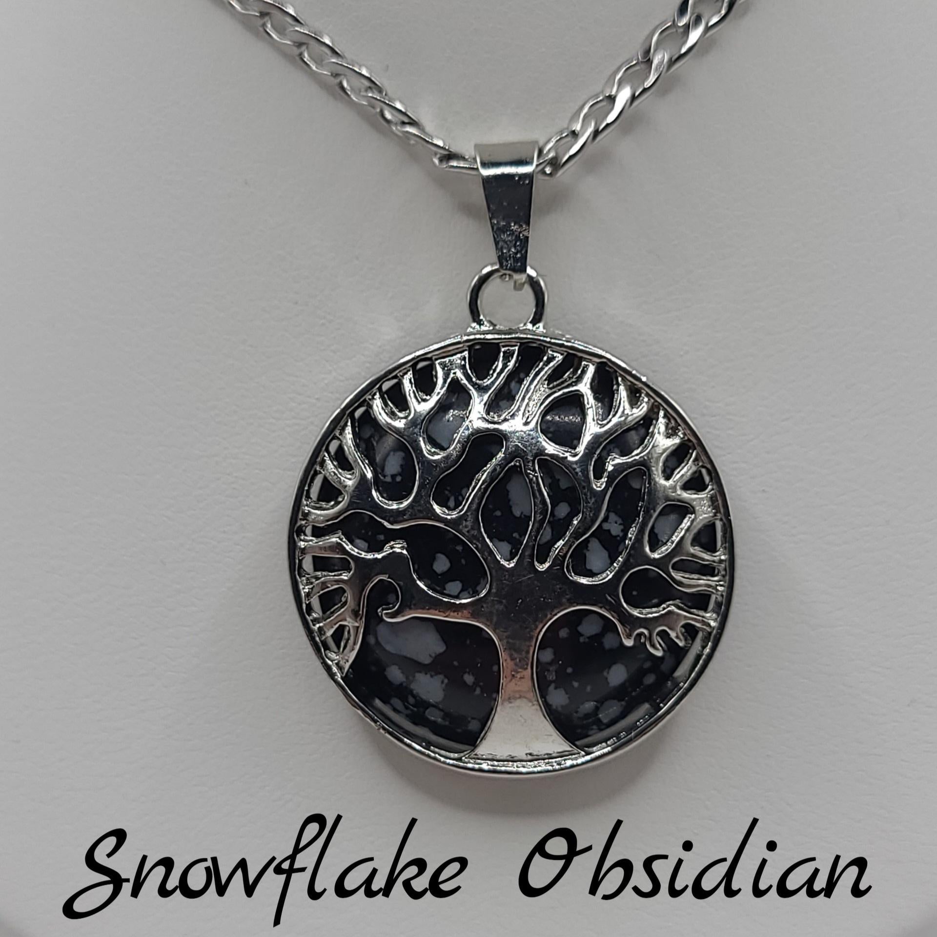 Tree of Life Crystal Necklace: Stainless Steel Chain, handmade in Canada