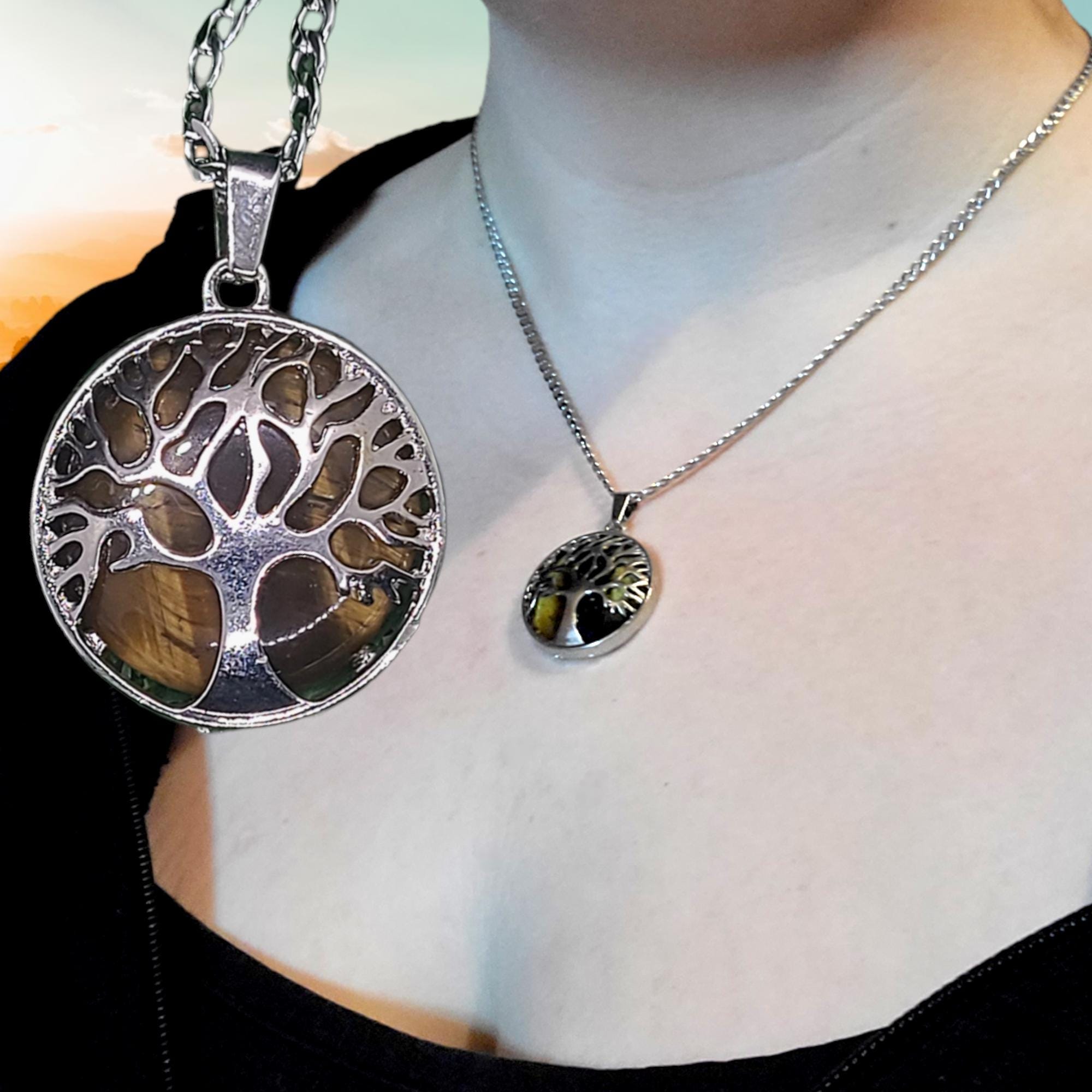 Tree of Life Crystal Necklace: Stainless Steel Chain, handmade in Canada