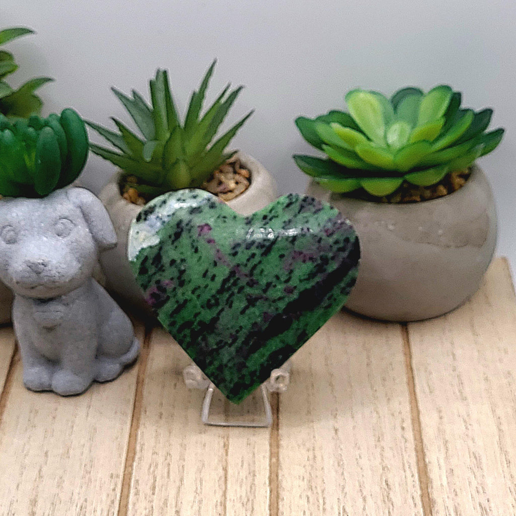 Polished Ruby Zoisite Heart Crystal  Love, Growth, Vitality