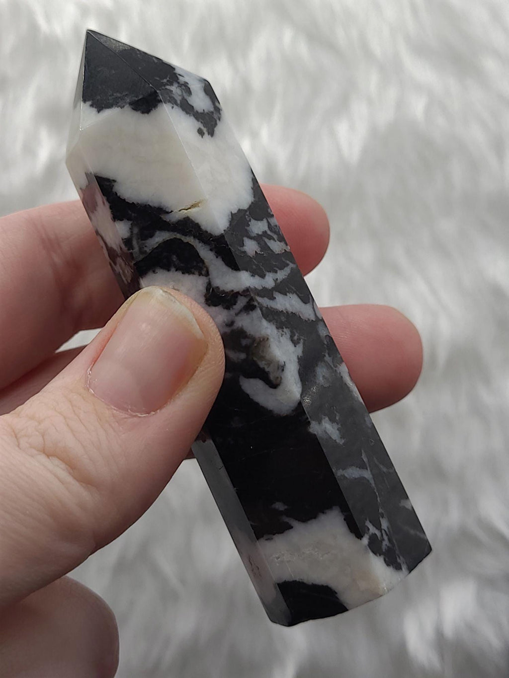 Zebra Jasper Crystal Tower  Polished Black White Stone, Grounding Home Décor