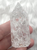 White Crackle Quartz Tower | Polished Crystal Point, Fractured Light Display, Fire and Ice Tower