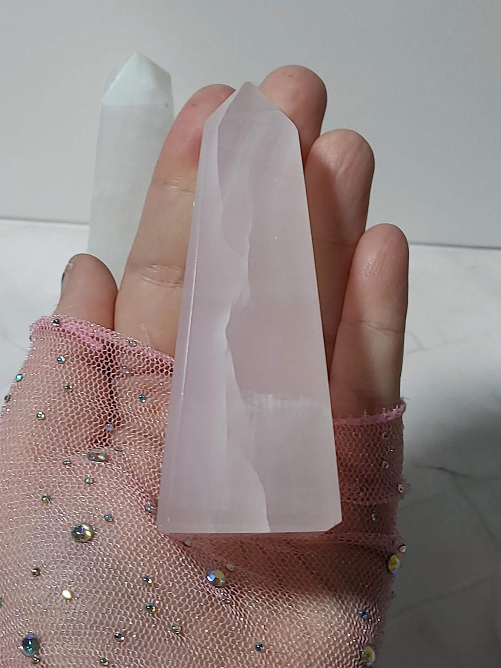 Pink Mangano Calcite Tower | UV Reactive Crystal | Heart Chakra | Self Love Crystal