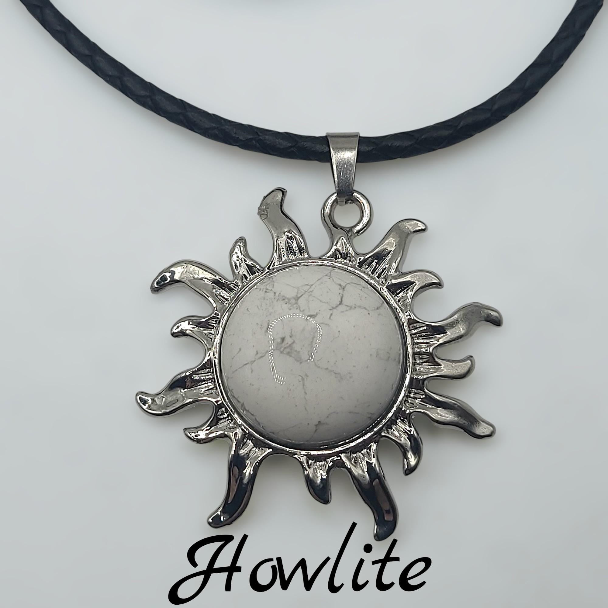 Collier Soleil Cristal sur Cordon Tressé en Simili Cuir, Bijou Pendentif Bohème