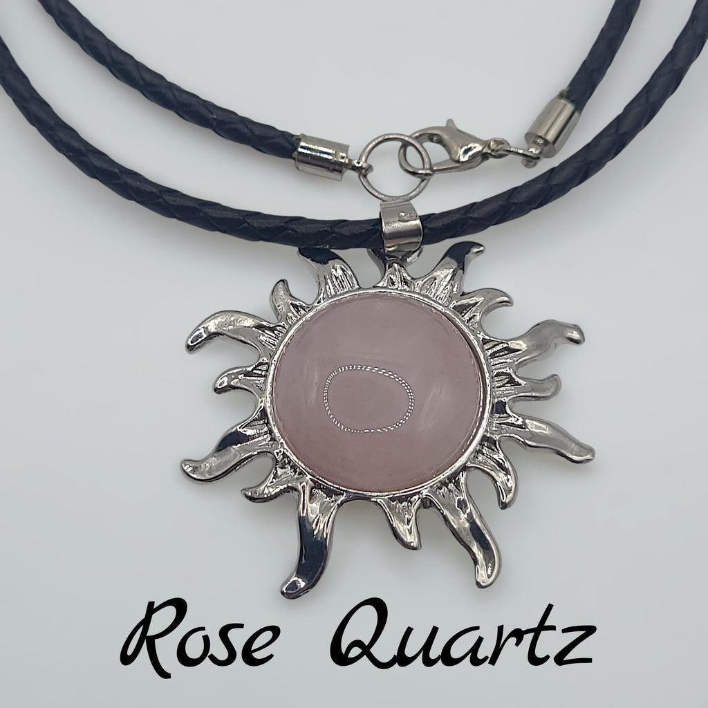 Collier Soleil Cristal sur Cordon Tressé en Simili Cuir, Bijou Pendentif Bohème