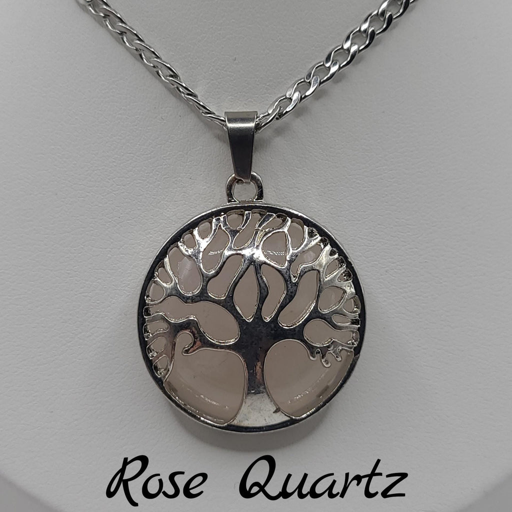 Tree of Life Crystal Necklace: Stainless Steel Chain, handmade in Canada