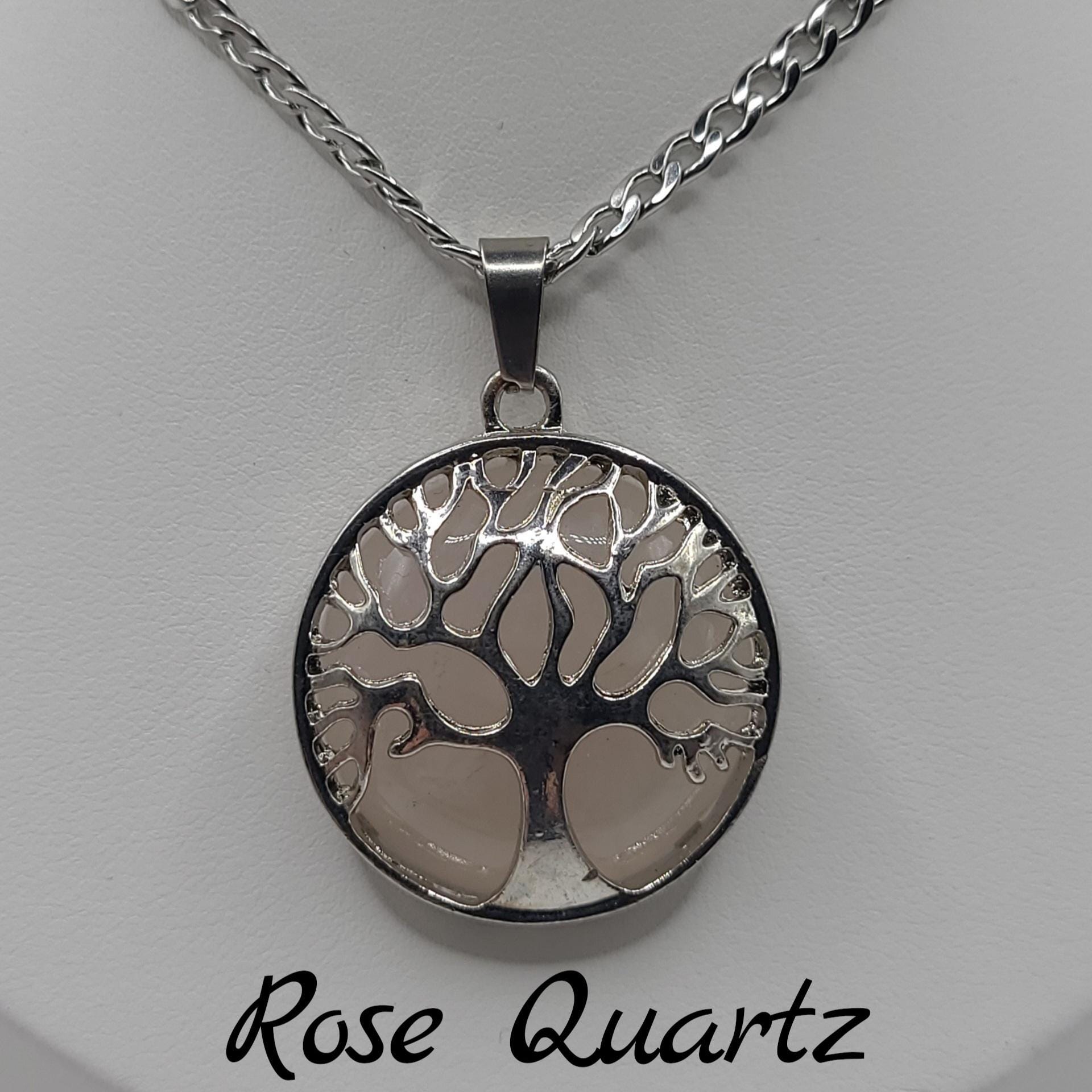 Tree of Life Crystal Necklace: Stainless Steel Chain, handmade in Canada