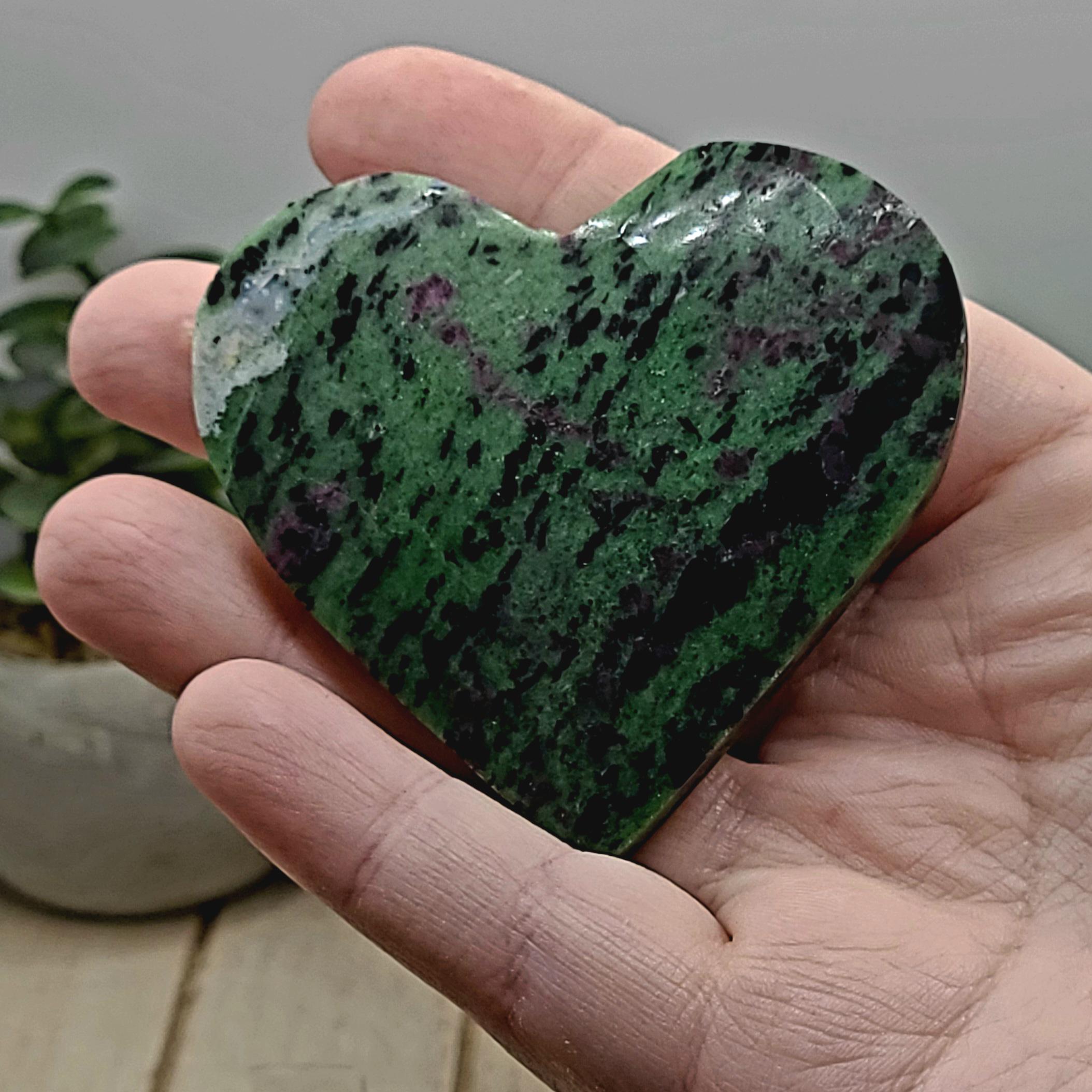 Polished Ruby Zoisite Heart Crystal  Love, Growth, Vitality