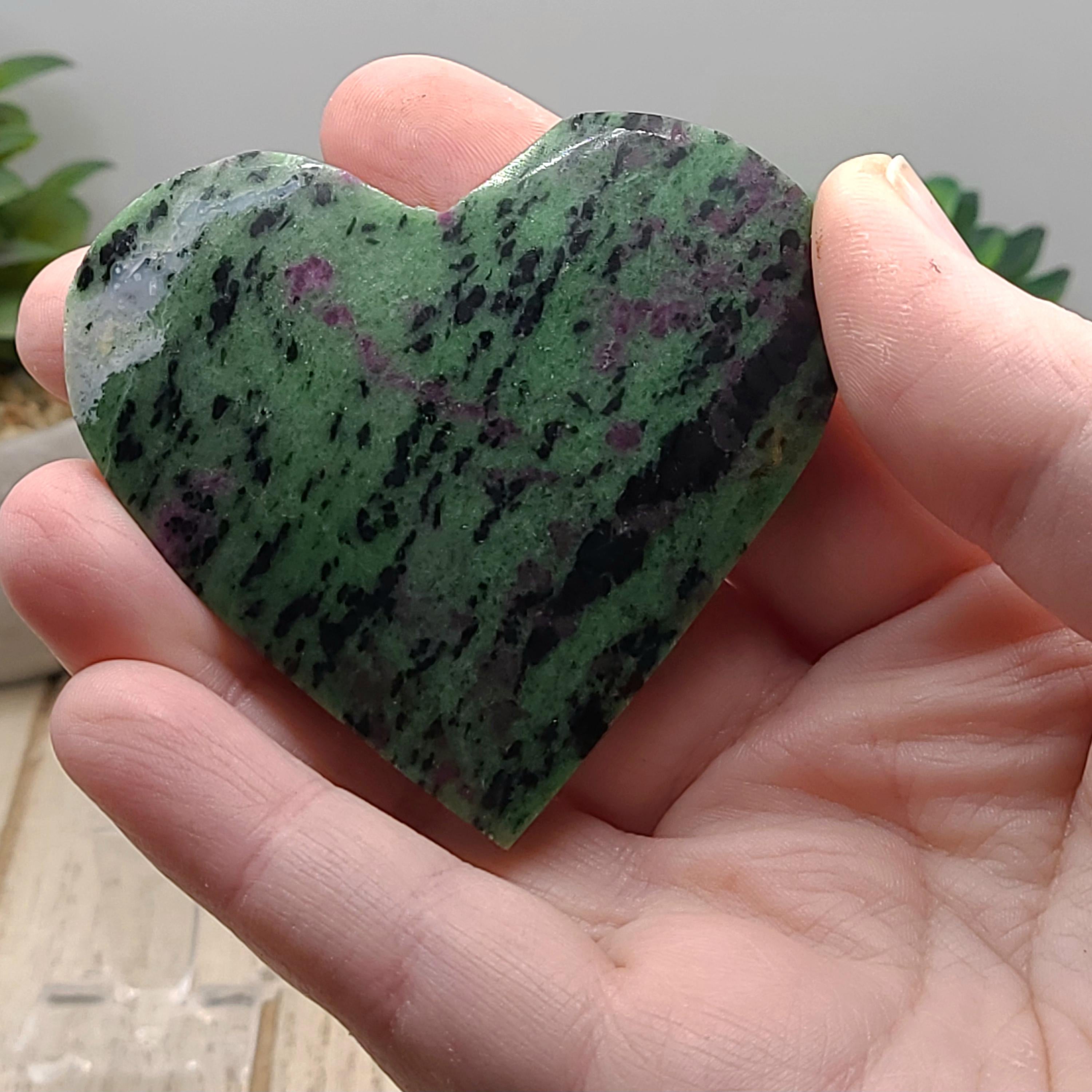 Polished Ruby Zoisite Heart Crystal  Love, Growth, Vitality