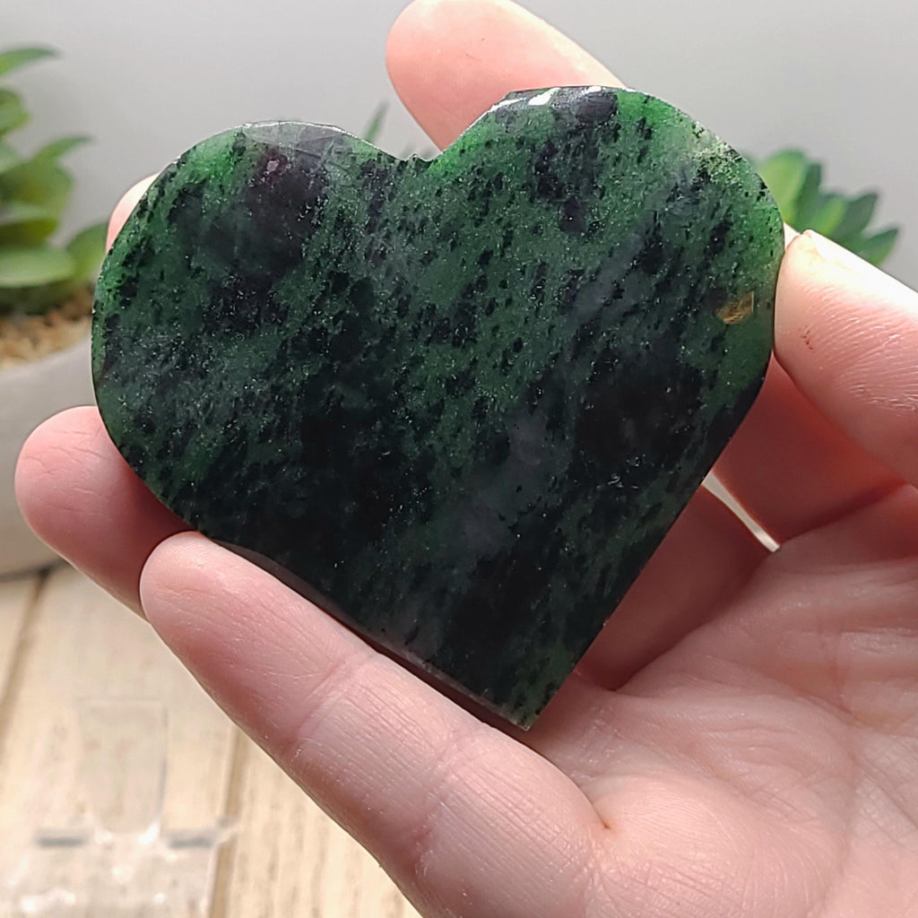 Polished Ruby Zoisite Heart Crystal  Love, Growth, Vitality