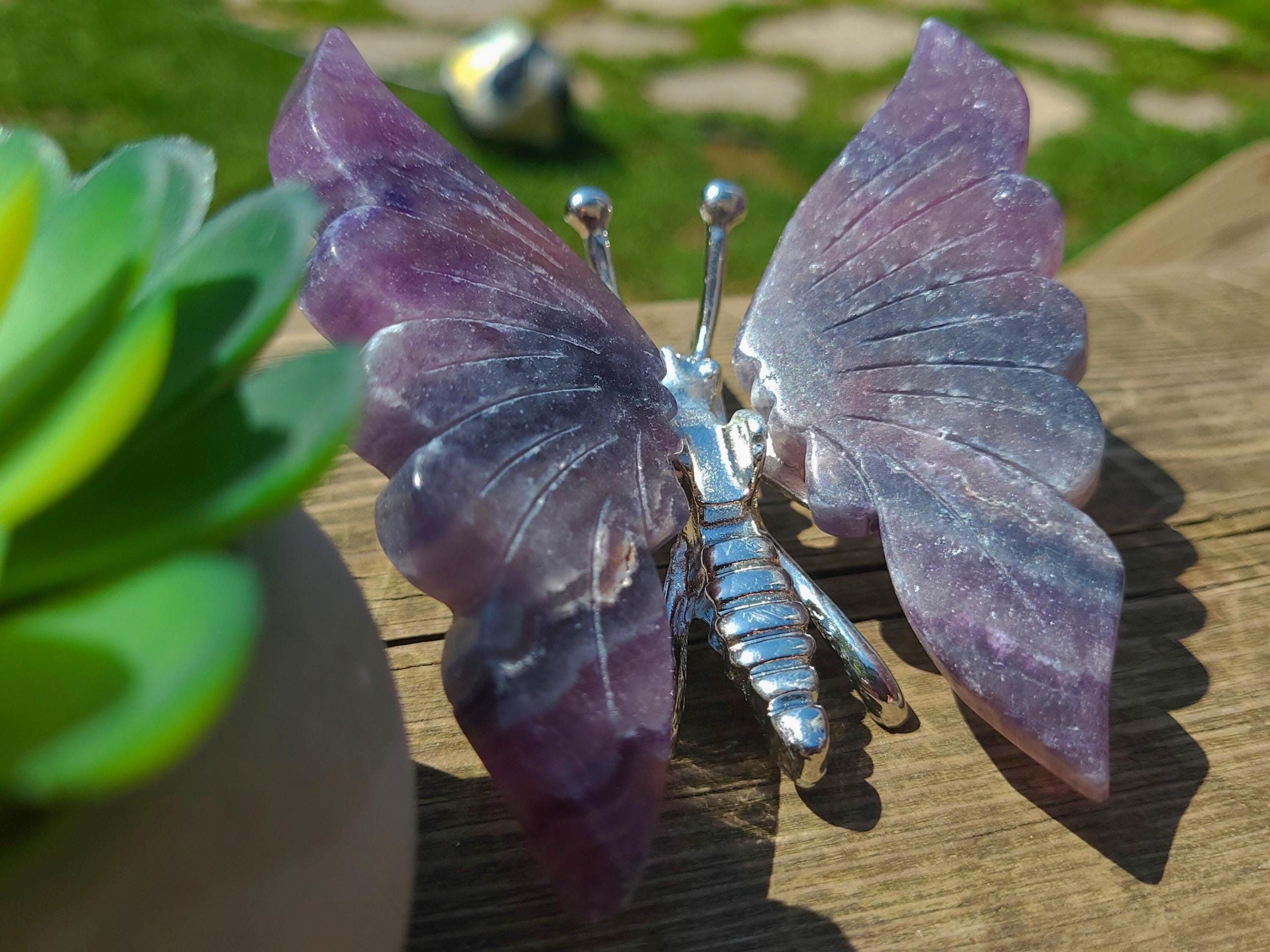 Rainbow Fluorite Butterfly Carving: Purple