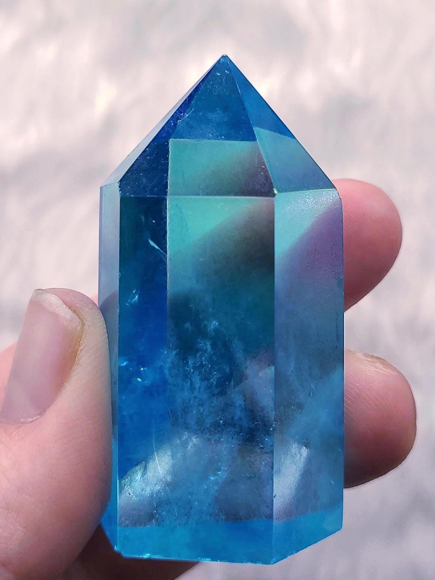 Blue Aura Quartz Crystal Tower
